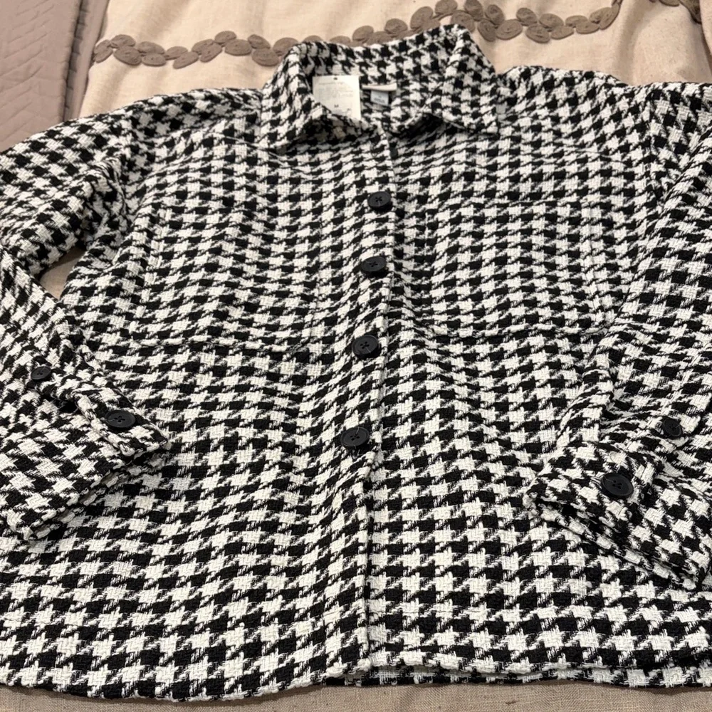 a new day Women's Long Sleeve Tweed Shacket - Black/Cream Houndstooth/NWT/M - Picture 4 of 11